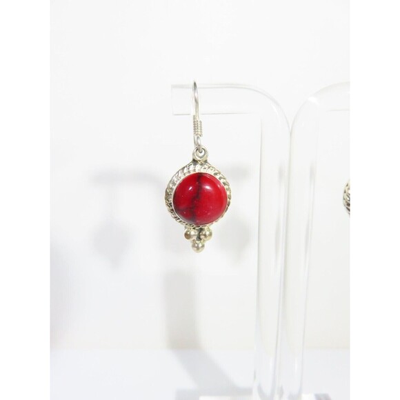 Red Jasper Dangling Earrings Mexico Sterling Silver 1 1/2" Drop French Wire - Picture 4 of 6